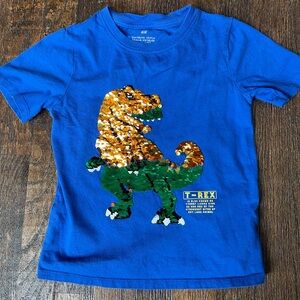H&M Blue Tee with Sequin Dinosaur NWOT